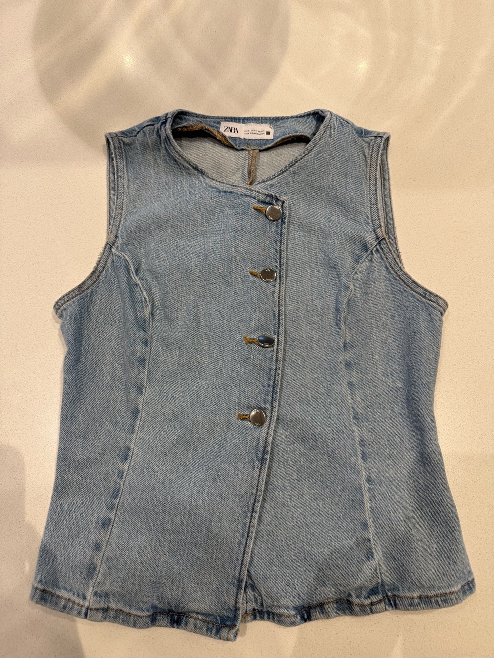 Zara Light Blue Denim Sleeveless Button-Front Vest